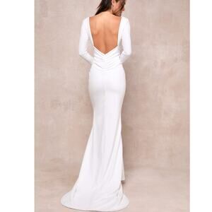 NEW Lulus Extravagant Love White Backless Long Sleeve Ruched Maxi Gown Dress